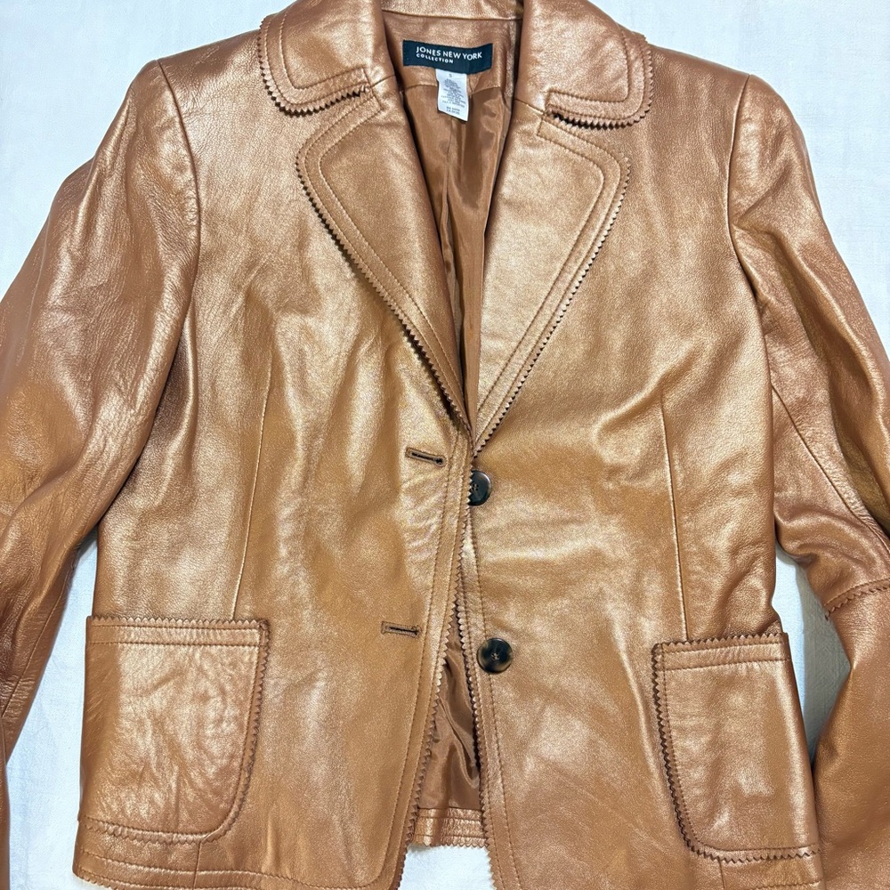 Jones New York Copper Faux Leather Blazer Jacket